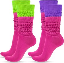 JenPen 2 Pairs Neon Slouch Socks for Women, 80s 90s Scrunch Knee High Socks 80s