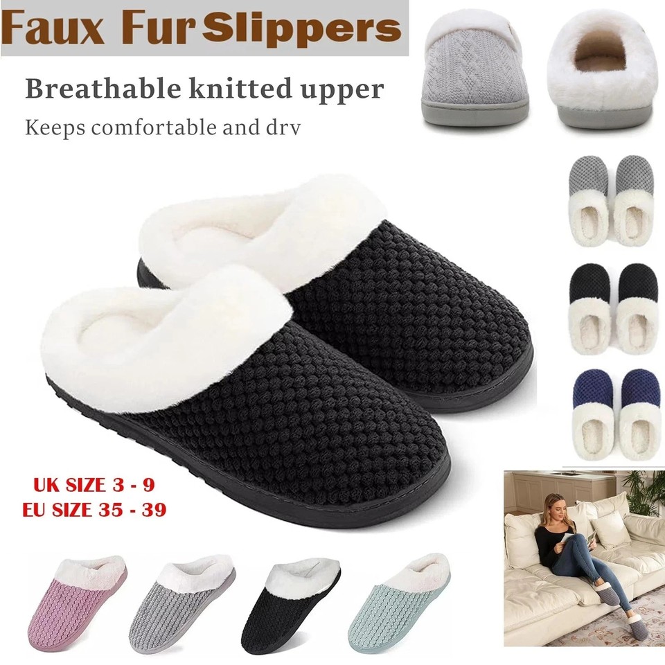 Acogedoras pantuflas de espuma viscoelástica para mujer forro de piel sintética zapatos sin cordones tallas 5-10