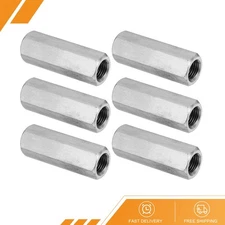6Pack M12 x 1.25-Pitch 50mm Length Stainless Steel Hex Coupling Nut Connector
