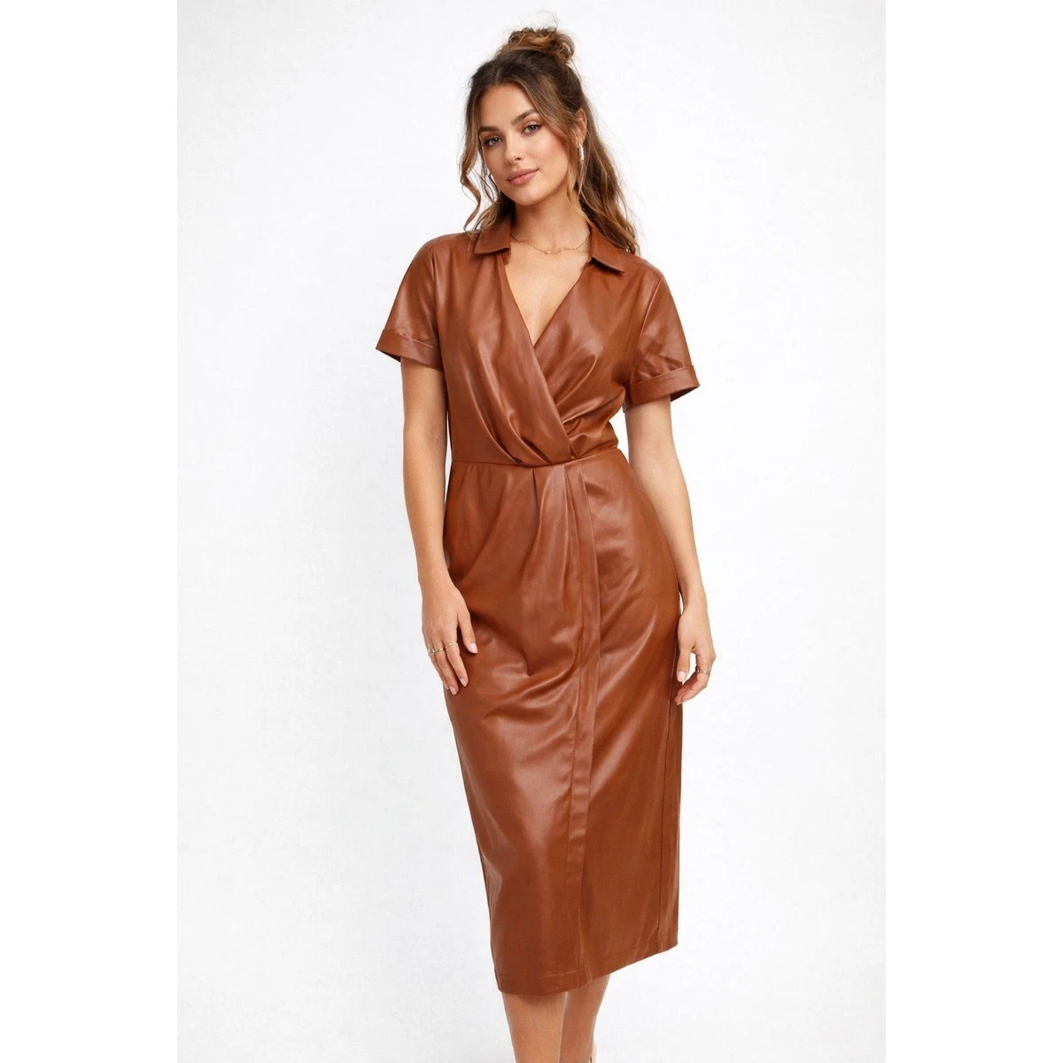 Faux Leather Short Sleeve Sheath Dresses for Women for sale | eBay