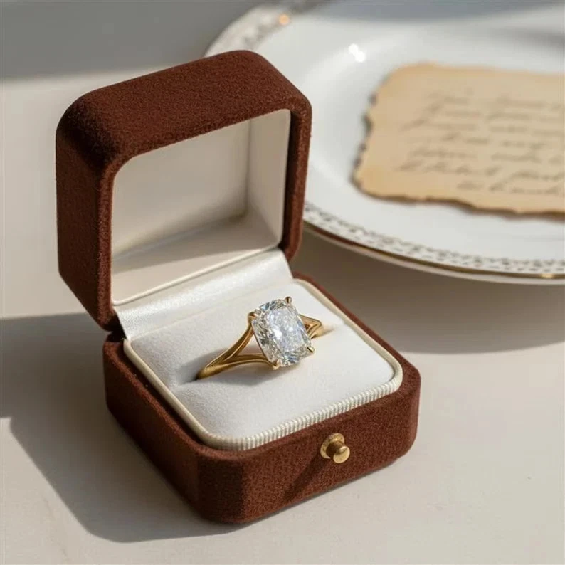 2Ct Cushion Lab-Created Diamond  Solitaire Wedding Ring 14K Yellow Gold Plated - Image 4 of 4