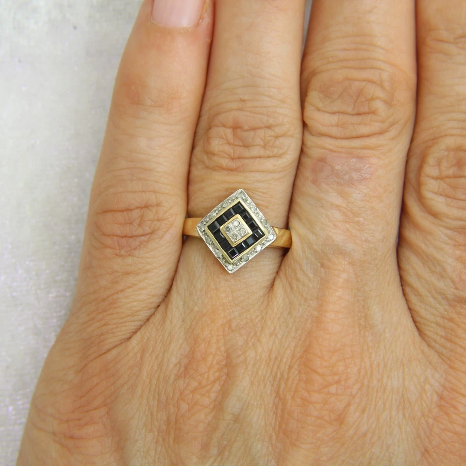 9ct Yellow Gold Natural Sapphire & Diamond Cluster Ring – Hallmarked 6.75 / UK N - Image 4 of 4