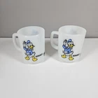 2 Vintage Federal Milk Glass Donald Duck Walt Disney Productions Coffee Mug
