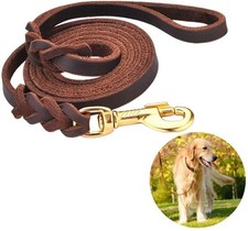 Genuine Leather Dog Leash Braided Heavy Duty Training Lead for Medium Large Dogs
