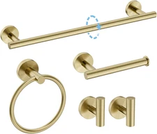 Brushed Gold Towel Bar Set, 24 Inch Bathroom Accessories Set, Wall Mounted Bathr
