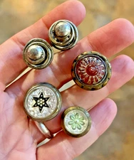 Antique Victorian Sulfide Glass & Metal Spring Picture Hanging Nails Lot of 5