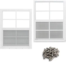 2 Pack Shed Window 24x36 Flush Mount Tempered Glass w/ Screen for Coop Playhouse