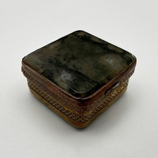 ANTIQUE VICTORIAN TRINKET BOX MOSS AGATE GILT METAL 19TH CENTURY