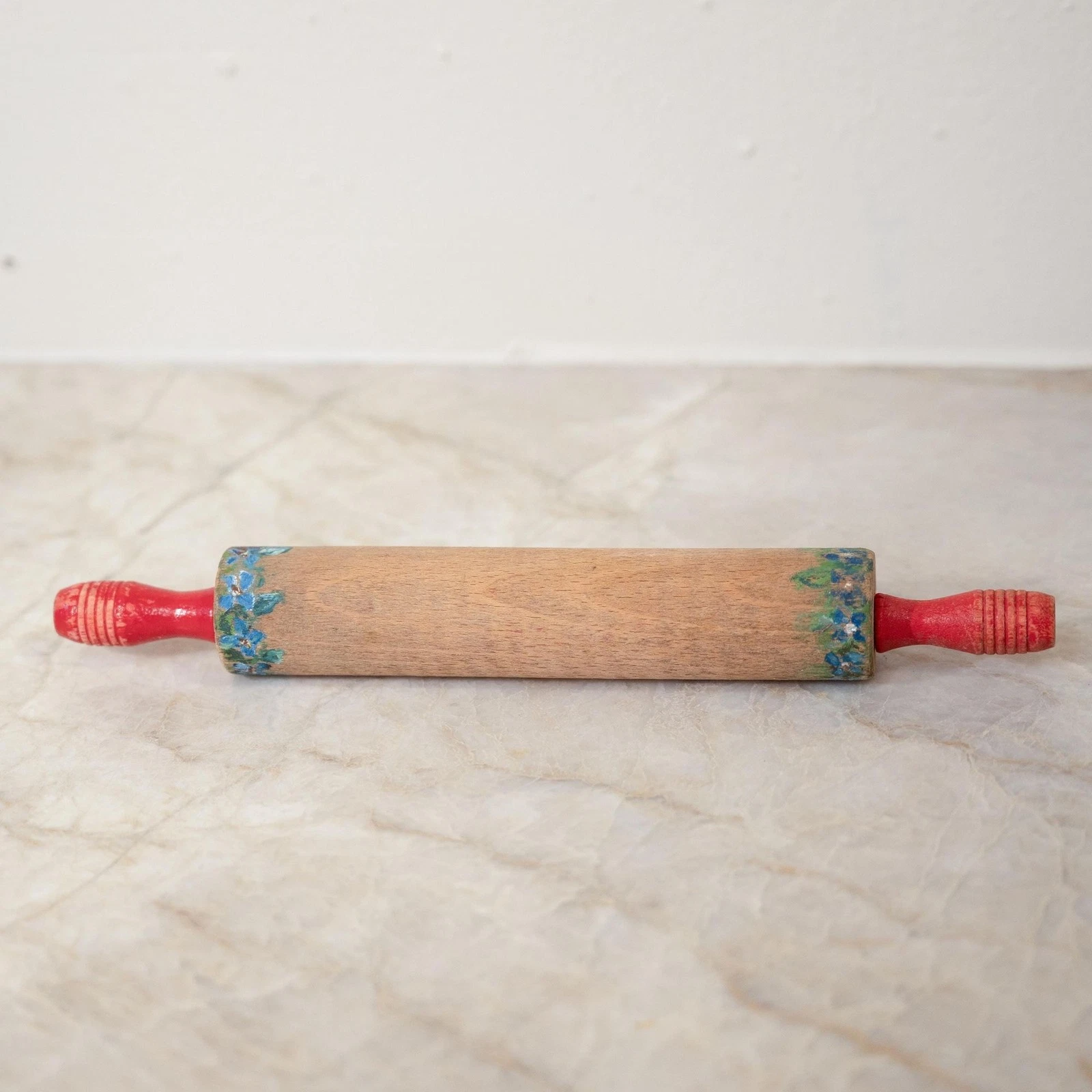 Vintage Mini Wooden Rolling Pin - Hand-Painted Blue Floral & Red Handles
Opens in a new window or ta
