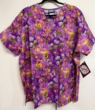 Comfy Cotton Scrubs XL Purple Cotton Floral Butterfly Medical Scrub Top