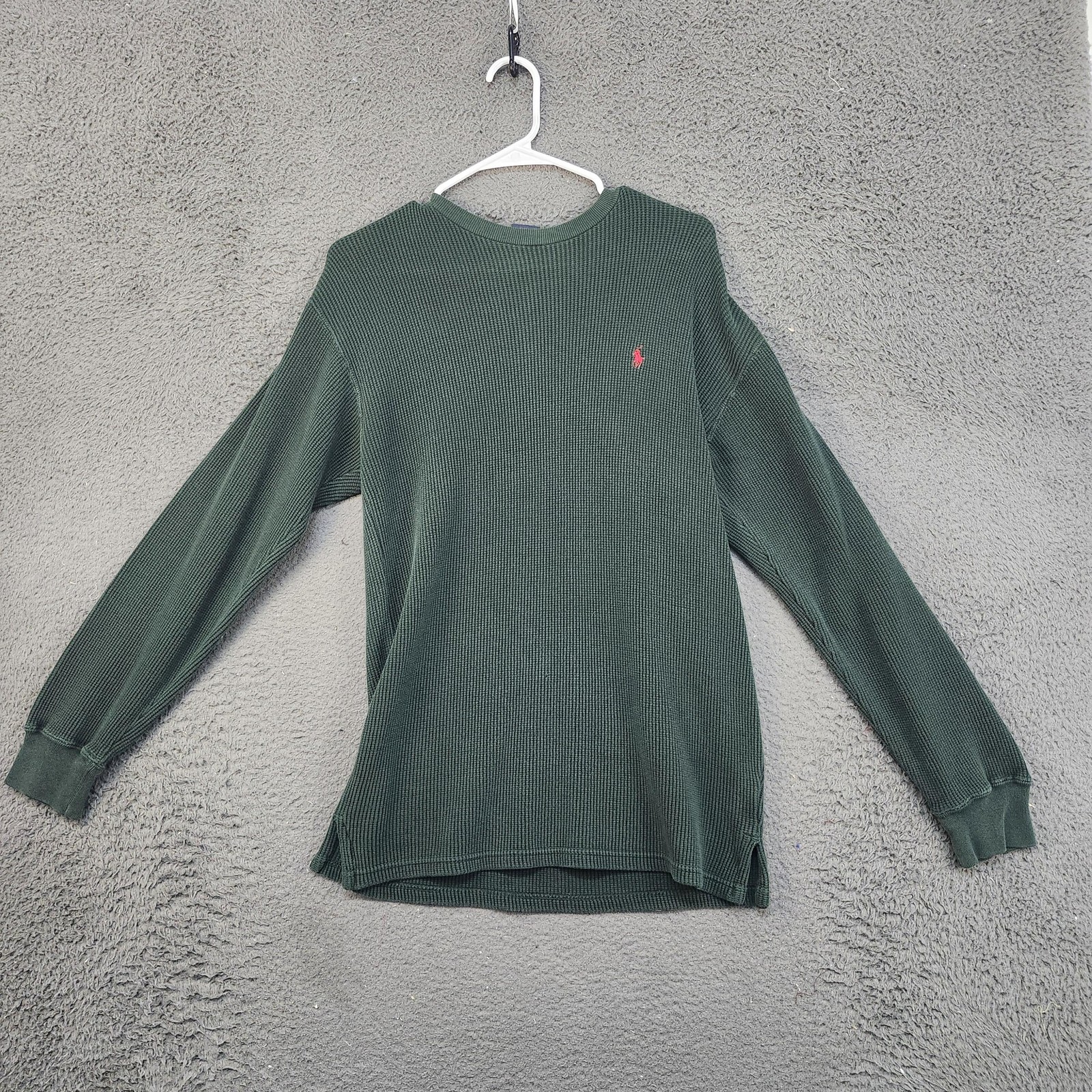 Polo Ralph Lauren Shirt Mens Large Green Waffle Thermal Long Sleeve Crewneck