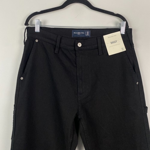Abercrombie & Fitch Baggy Jeans Mens 32x32 Black Denim Loose Carpenter Pants Y2K - Picture 2 of 10