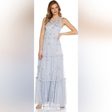 Adrianna Papell Beaded Sequins Tiered Gown Glacial Blue Dusty Cornflower New Tag