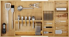 Bamboo Silverware Drawer Organizer, 17.7-29.5 Inch Expandable Large Kitchen 