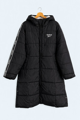 Reebok Long Daunenjacke schwarz Kapuze Sherpa Mantel Winter warm L 40 42