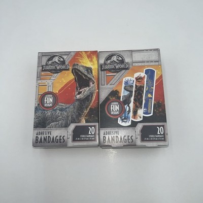JURASSIC WORLD Adhesive Bandages Fun Dinosaur Designs Sterile Two 20 Count NEW!