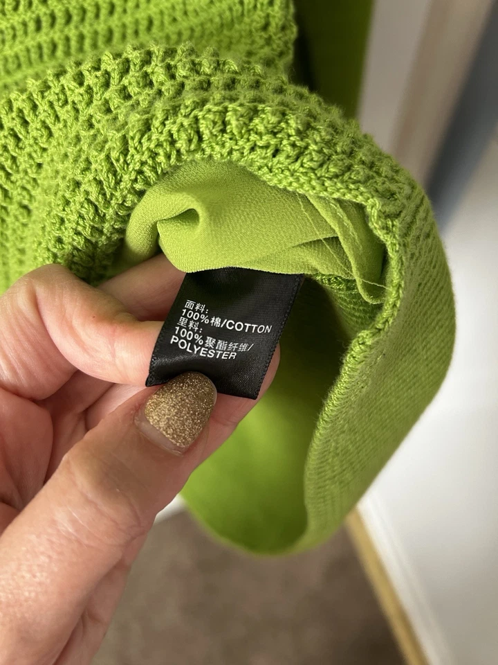 Suéter Lafayette 148 NY Para Mujer Verde Mediano Algodón Italiano Crochet Tejido Abierto Foto 3 de 4