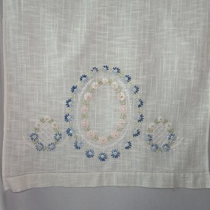 Vintage Hand Embroidered Table Runner Dresser Scarf Floral Scalloped 40" x 16"