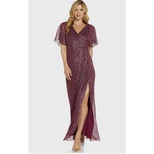 Adrianna Papell Metallic Blouson Gown Womens 10 Burgundy