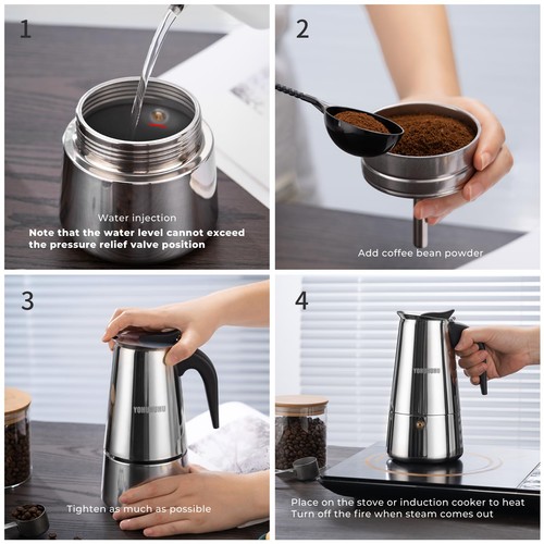 Italian Espresso Coffee Maker 450ML 10 Cup Espresso Stovetop Espresso Maker Moka - Picture 14 of 24