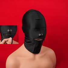 Open Mouth Zipper Mask Head Hood Bondage Slave Cosplay Harness Headgear BDSM