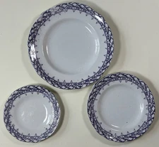 c1840  3 pc Childs Purple Trellis Transfer Toy Dinner Set Staffordshire