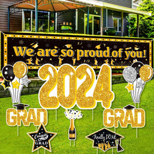 Large Graduation Decorations Class of 2024 Yard Sign - 8Pcs Glitter Congrats Gra
