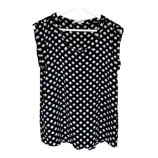 Pleione Black Polka Dot Cap Sleeve Pull-Over Blouse, Light & Airy Career, Medium