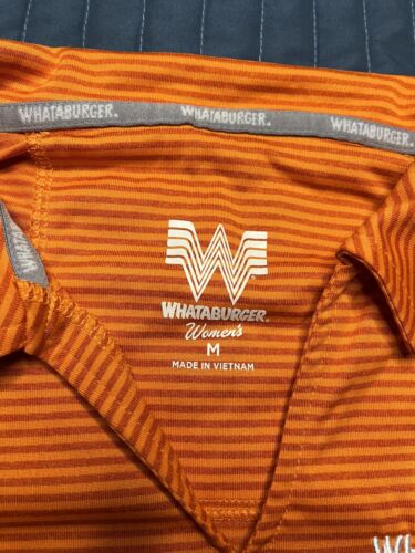 Whataburger Employee Logo Uniform Embroidered Striped Orange Polo Work Shirt Med - Picture 3 of 10