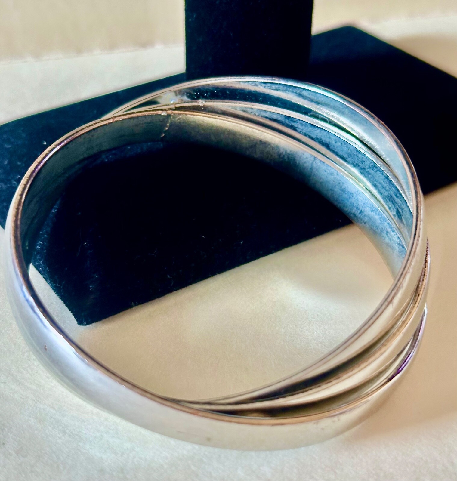 Bangle Stack 3 Shiny Silver Tone Joined Bracelets… - image 2