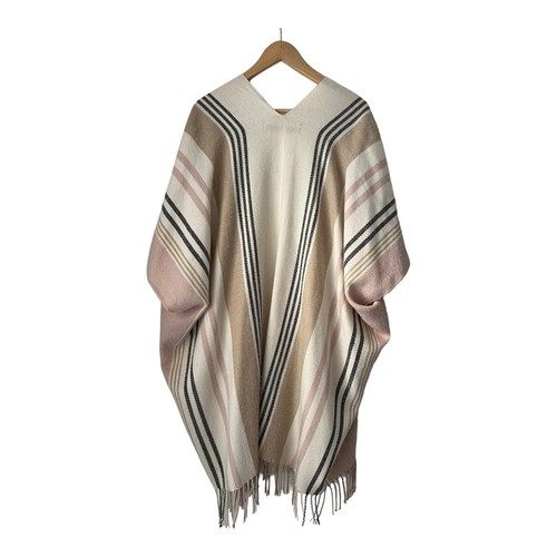 Loft Pink Cream Fringe Open Front Poncho One Size - Picture 6 of 7