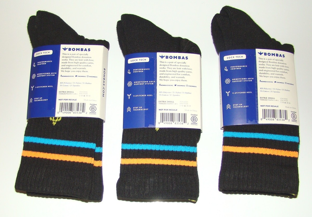 3 pair Bombas Youth / Women Crew Socks Size XS (As seen on Shark