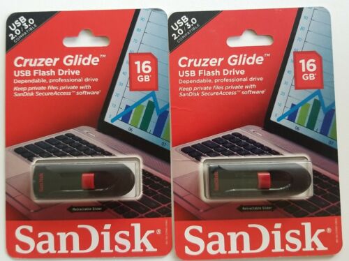 LOT OF 2 SanDisk Cruzer Glide 16GB USB 2.0/3.0  Flash Drive Memory Stick NEW - 第 1/2 張圖片