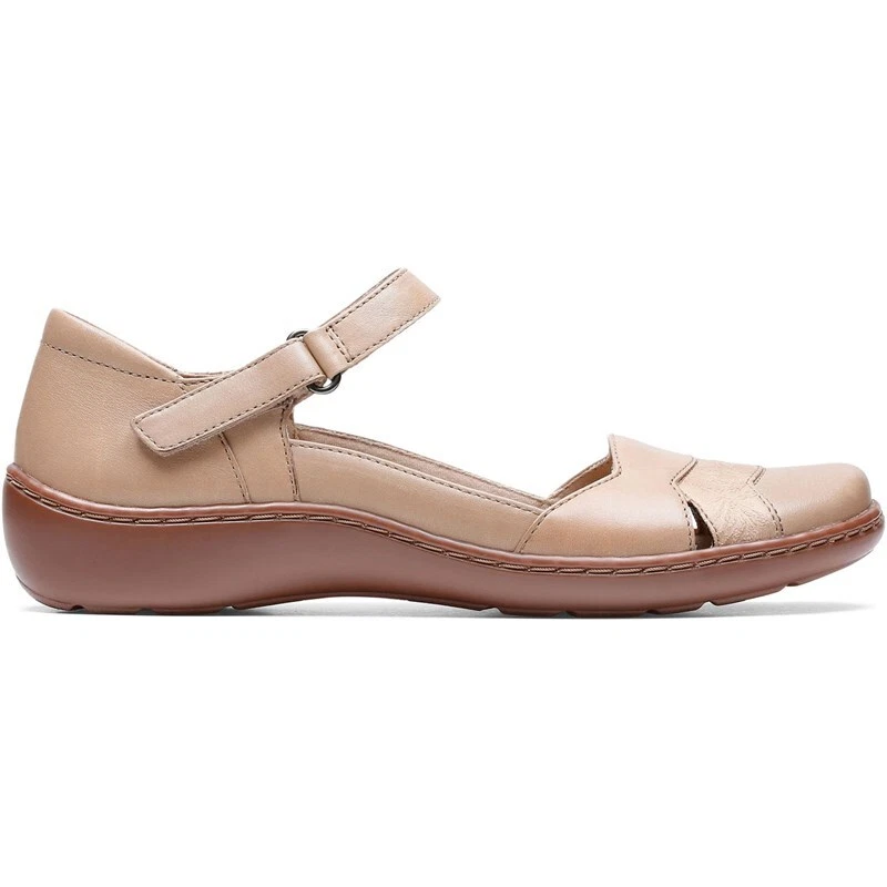 Clarks Cora Abby Womens Mary Jane Flat Sand Leather Combi - Image 3 of 4