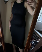 Pretty little thing plt black and green contrast stitch midi dress size 10