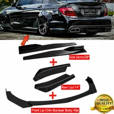 Front Bumper Lip Spoiler Body Kit Trim + Side Skirt + Rear Lip For Mercedes-Benz