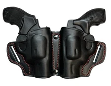 Black Red Leather 2-GUN Small of Back Belt Holster for TAURUS 605 942 and More