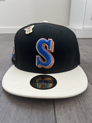 周エラ　別注　NEW ERA Seattle Mariners 7 3/8 DS NEW ERA SZ 7 3/8 SEATTLE MARINERS FITTED ORANGE UV LIDS
