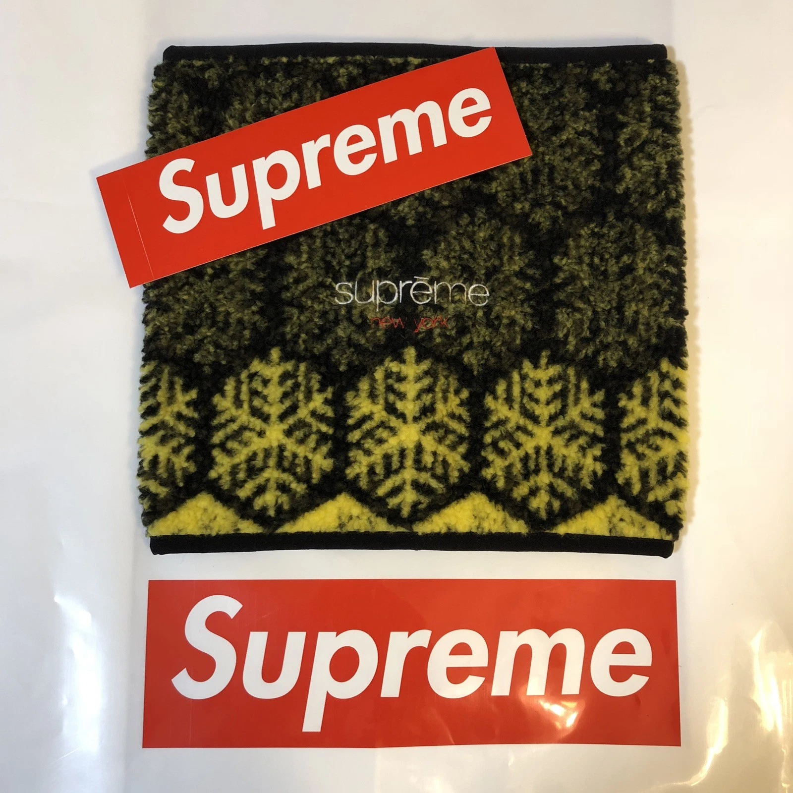 GUÊTRE DE COU FLOCON DE NEIGE SUPRÊME (JAUNE) FW18 GRAND LOGO S LOGO BOÎTE LOGO BONNET