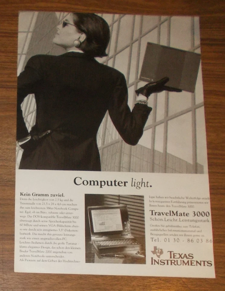 Seltene Werbung TEXAS INSTRUMENTS TRAVELMATE 3000 Notebook Portable PC #1 1991 - Bild 1 von 1
