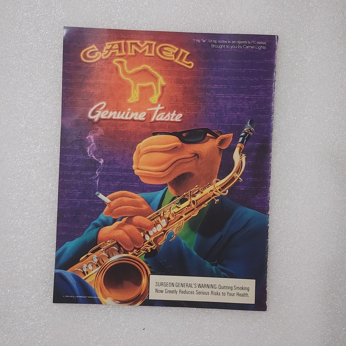 cigarette camel mascot Vintage Print Ad Joe Camel cigarettes mascot saxophone 8x10 1994