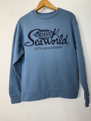 Sea World 60th Anniversary Adult Sz S Raised Spellout Blue Sweatshirt