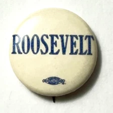 Roosevelt 13/16" Celluloid Pinback Button Blue White Bastian Co