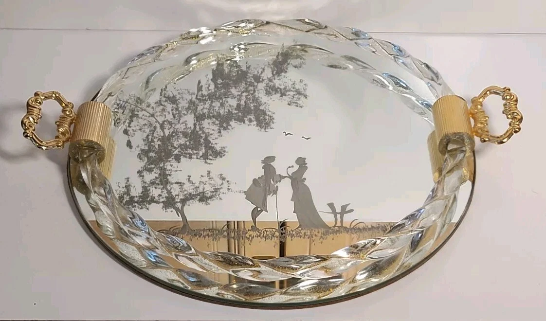 Italian Murano Glass Wall Mirror Etched Venetian Antique #3