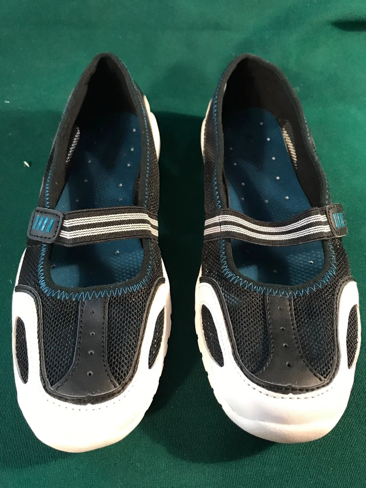 Lands End Mujer 7 B Malla Negro Blanco Atlético Correa Elástica Zapatos Usados en Excelente Condición Foto 2 de 4
