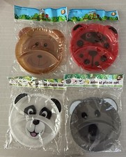 New Lot Of 4 Two Piece Set Of Divided Plate Children Animal Plastic Plates