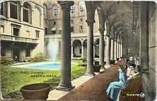 Boston Public Library Courtyard People Massachusetts Antique Postcard c1910
