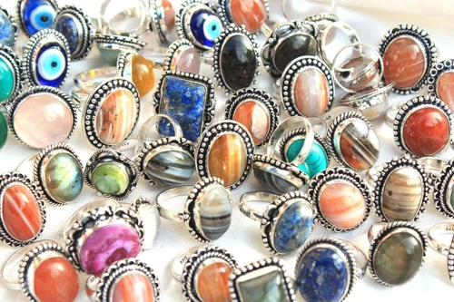 Lapis Lazuli & Mix Gemstone 925 Sterling Silver Plated Wholesale Lot Women Rings - product listing photo