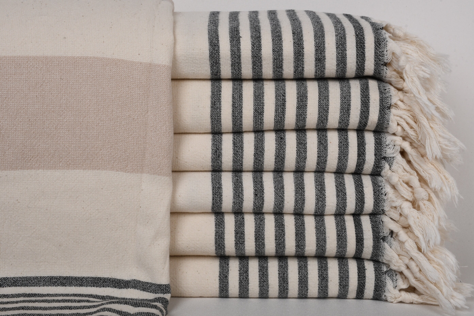 Personalized Beige-Black Striped Terry Towel 36x67 Inches