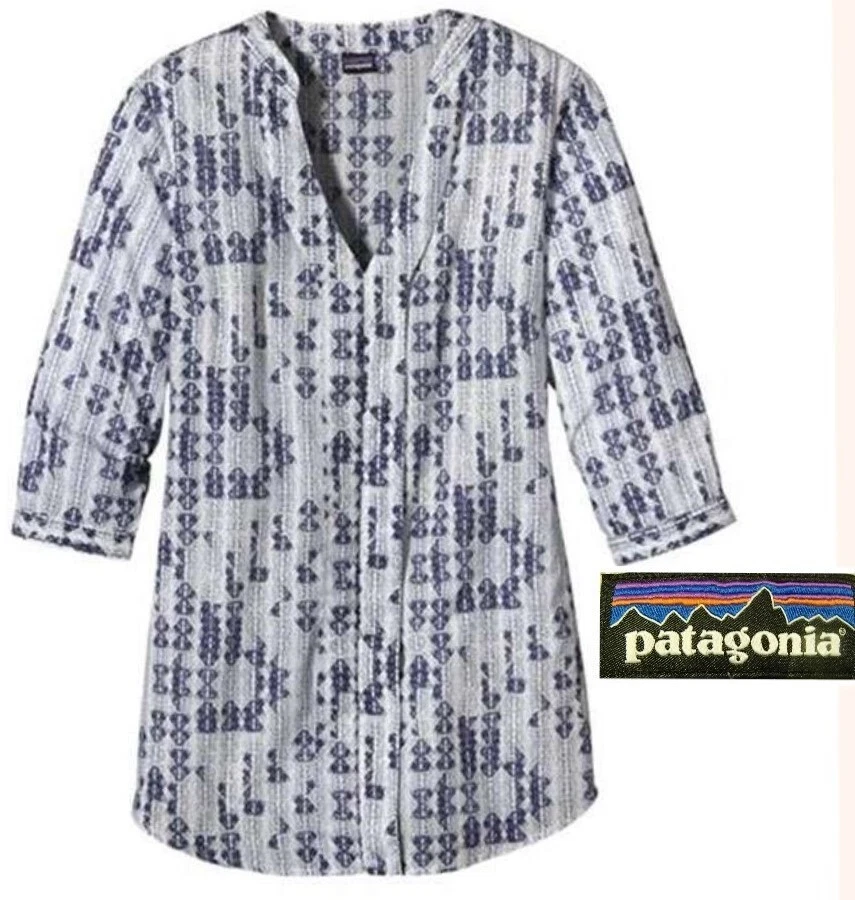 PATAGONIA sedum tunic top sheer summer sun shirt cover up split neck womens 8 MD